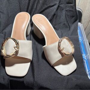 A New Day Women's Cream Mules with Gold Buckle